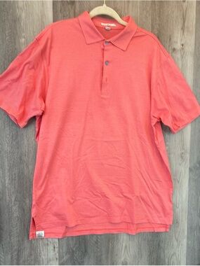 Peter Millar Polo Shirt Mens Large Coral Pin Striped Golf Performance Stretch